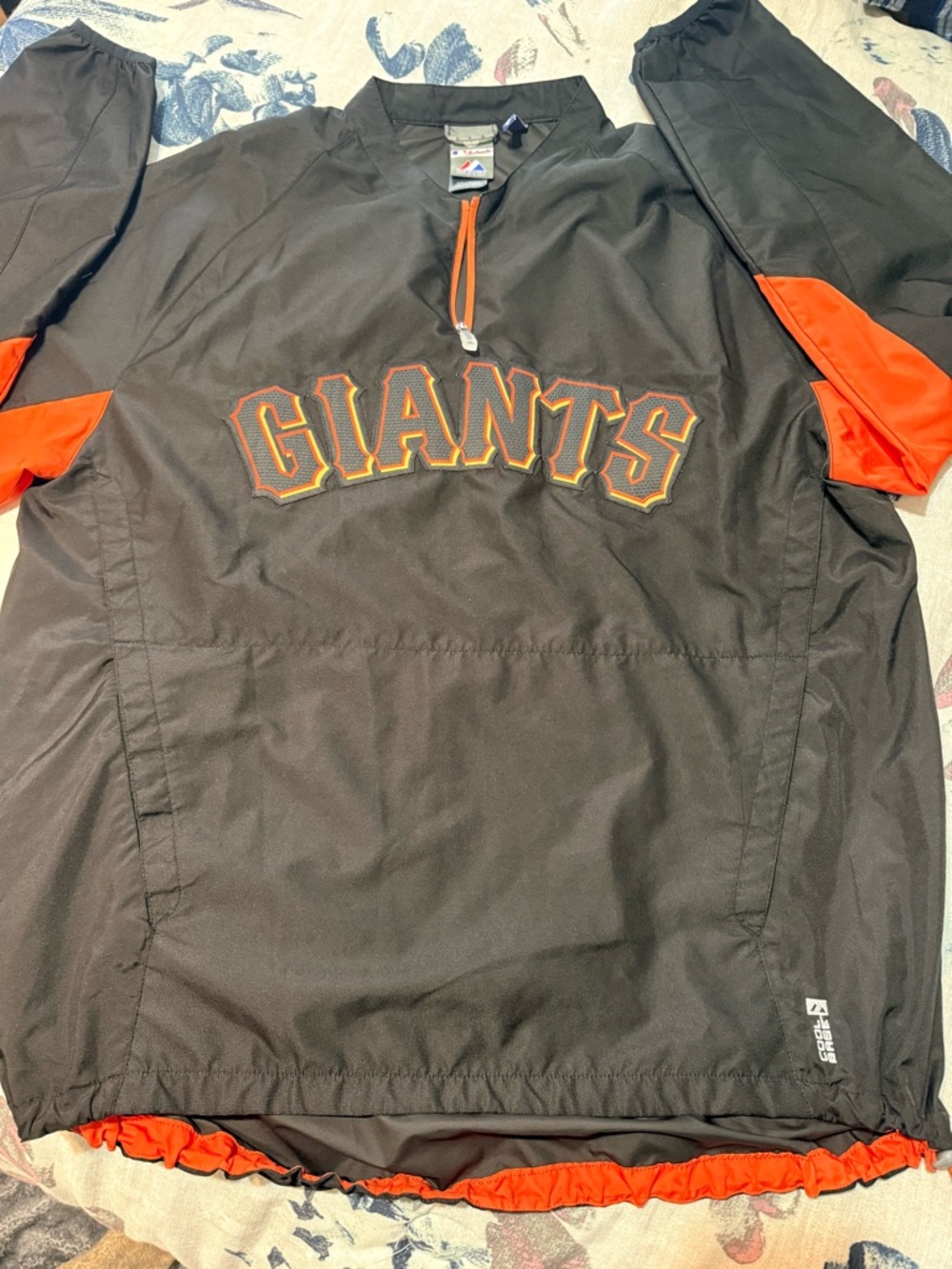 San Francisco  Giants Black  Majestic Zip Pullover with Orange Trim